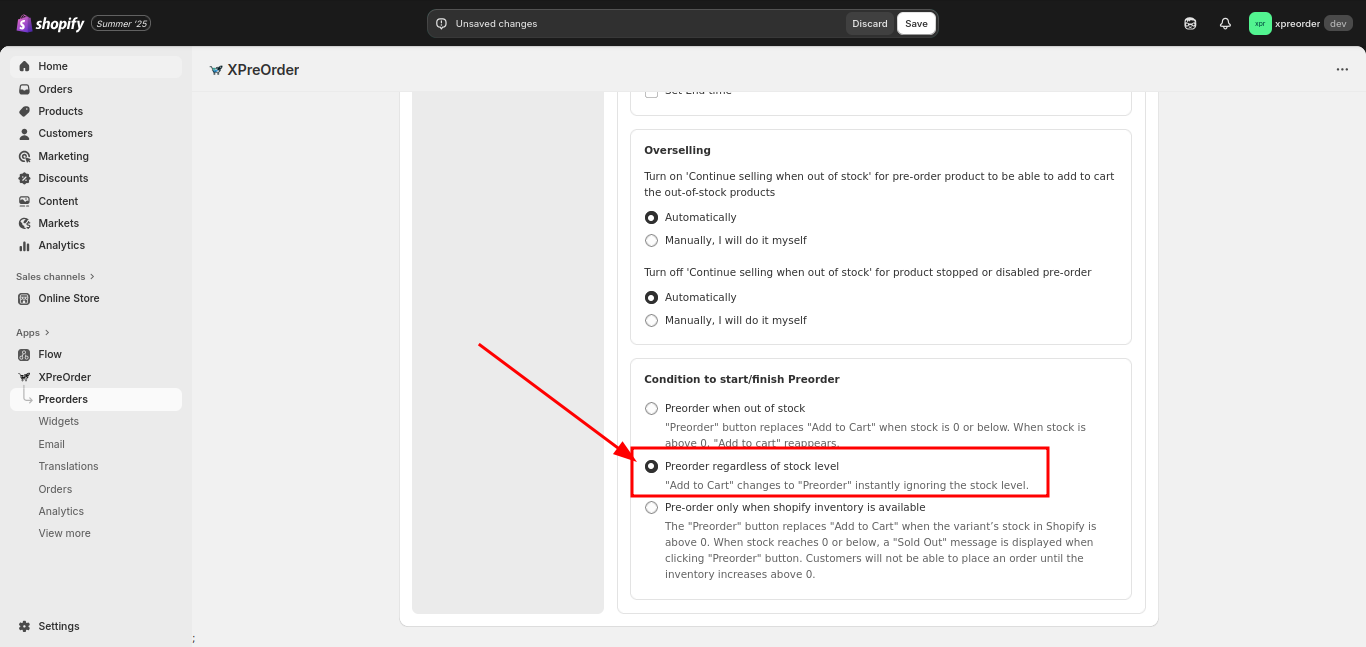 Placeholder - Preorder Settings
